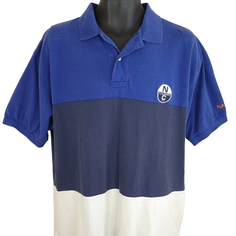 Nautica Competition Polo Shirt Vintage 90s Striped Colorblock Mens Size Large
